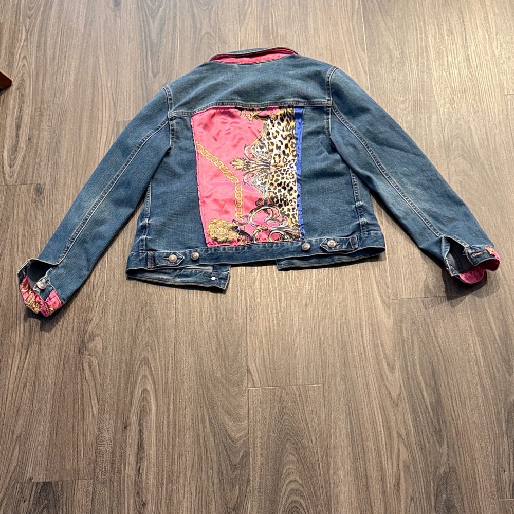 Blue Denim Jacket with Pink Accents